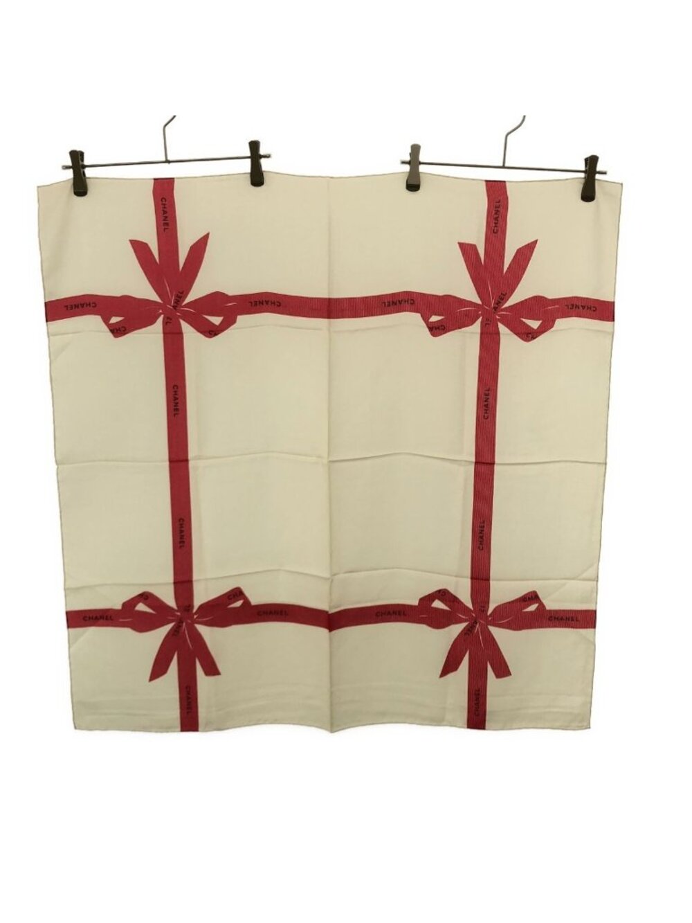 Chanel Ribbon Scarf Ivory Red